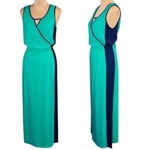Lilla.P Maxi Dress Sz.L Green Blue Jersey Sleeveless Colorblock Summer Preppy